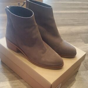 Grey Suede Ankle Booties with Low Heel